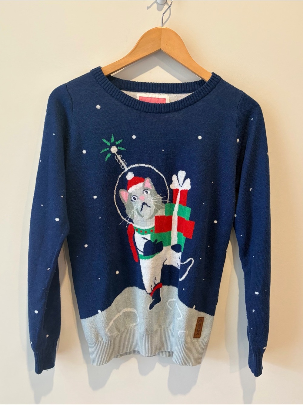 Navy Holiday Cat Knit Sweater Tipsy Elves Small